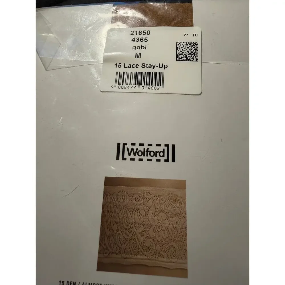 Wolford 15 Lace Stay-Up Thigh High Stockings Gobi Nude M NIB